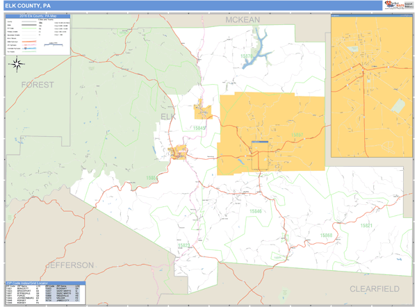 Elk County, Pennsylvania Zip Code Wall Map Market Maps (IDI)