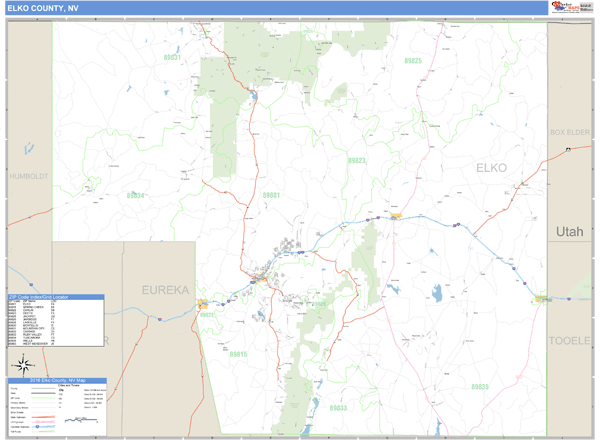 Elko County, Nevada Zip Code Wall Map Market Maps (IDI)