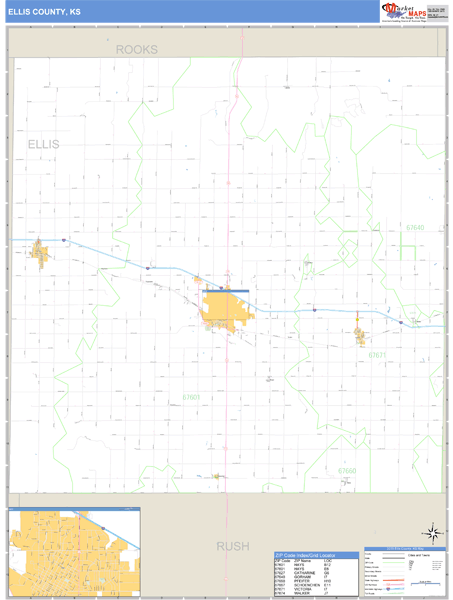 Ellis County, Kansas Zip Code Wall Map Market Maps (IDI)