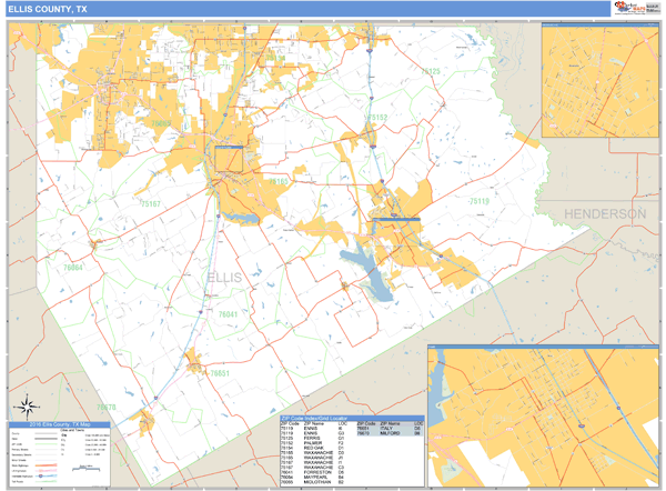 Ellis County, Texas Zip Code Wall Map Market Maps (IDI)