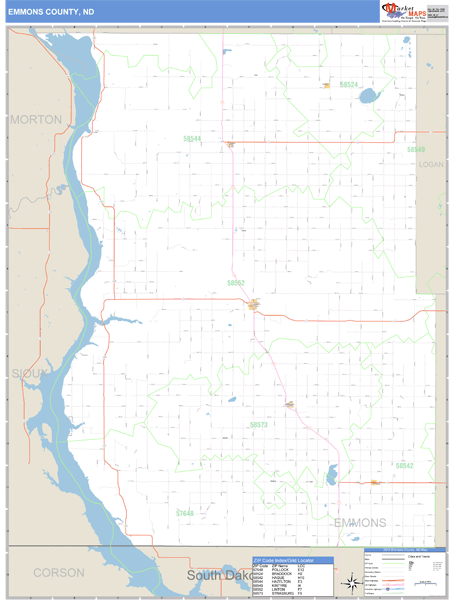 Emmons County, North Dakota Zip Code Wall Map Market Maps (IDI)