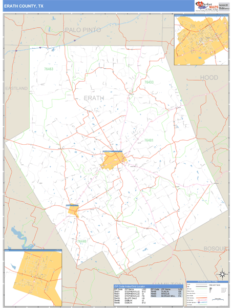 Erath County, Texas Zip Code Wall Map Market Maps (IDI)
