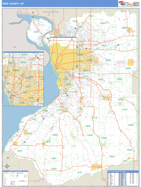 Erie County, New York Zip Code Wall Map Market Maps (IDI)