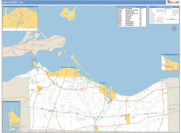 Erie County, Ohio Zip Code Wall Map | Map Geek.com