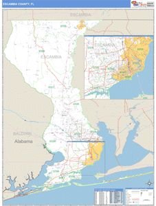 Escambia County, Florida Zip Code Wall Map