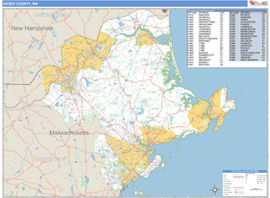 Essex County, Massachusetts Zip Code Wall Map
