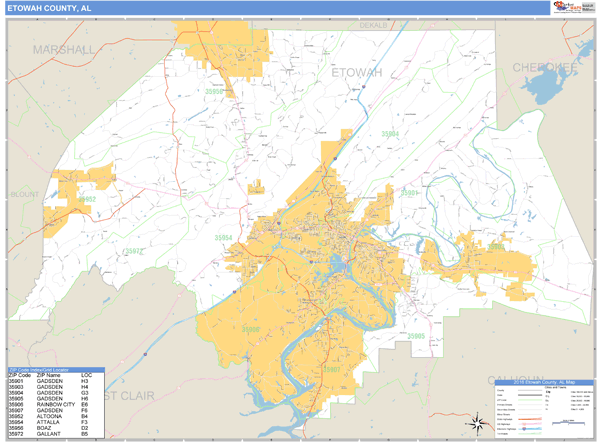 Etowah County, Alabama Zip Code Wall Map Market Maps (IDI)