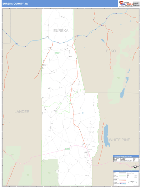 Eureka County, Nevada Zip Code Wall Map Market Maps (IDI)