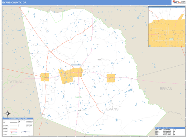 Evans County, Georgia Zip Code Wall Map Market Maps (IDI)