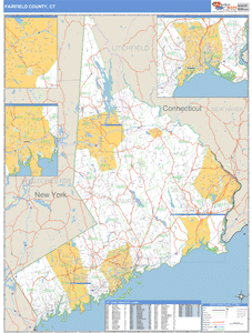 Fairfield County, Connecticut Zip Code Wall Map