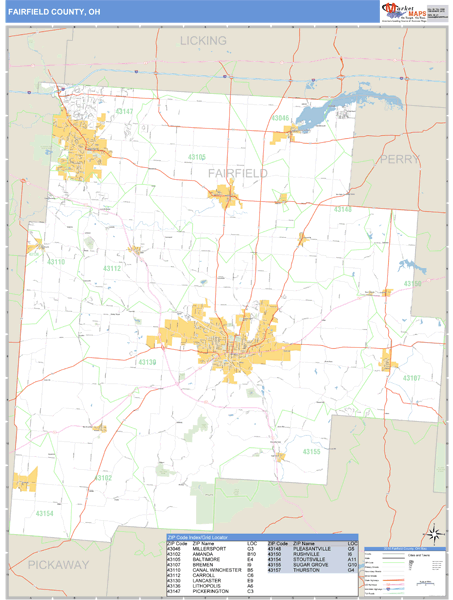 Fairfield County, Ohio Zip Code Wall Map Market Maps (IDI)