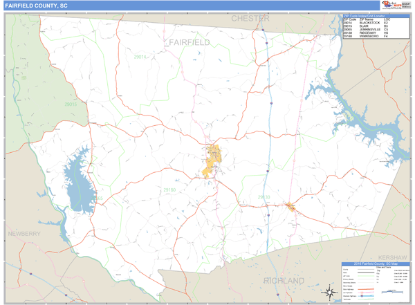 Fairfield County, South Carolina Zip Code Wall Map Market Maps (IDI)