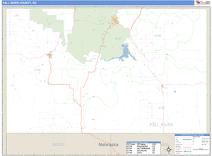 Fall River County, South Dakota Zip Code Wall Map