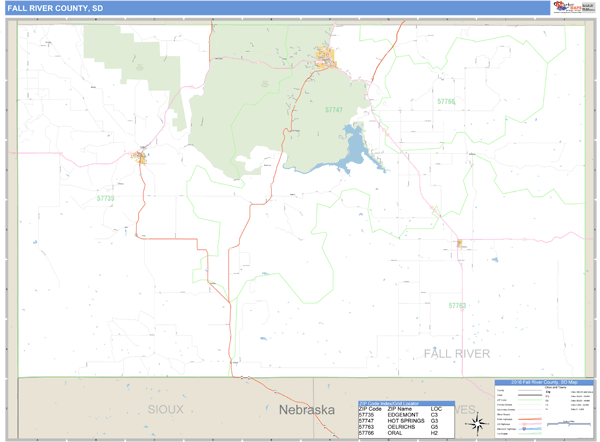 Fall River County, South Dakota Zip Code Wall Map Market Maps (IDI)