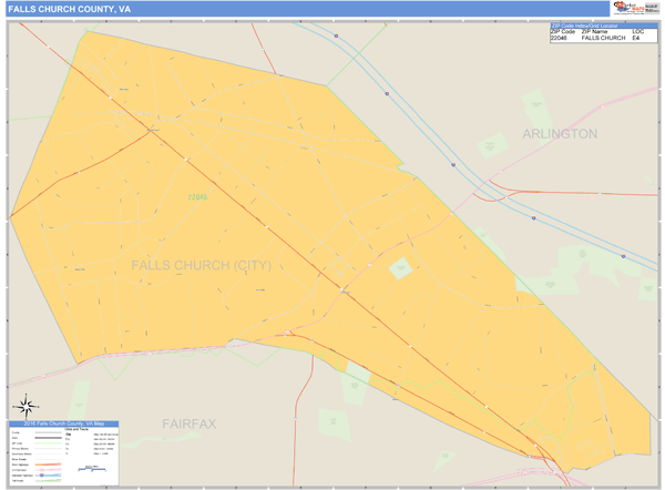 Falls Church County, Virginia Zip Code Wall Map Market Maps (IDI)