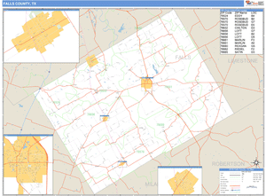 Falls County, Texas Zip Code Wall Map