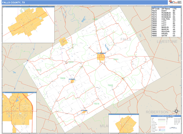 Falls County, Texas Zip Code Wall Map Market Maps (IDI)