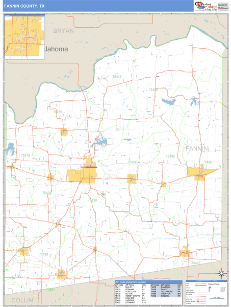 Fannin County, Texas Zip Code Wall Map Market Maps (IDI)