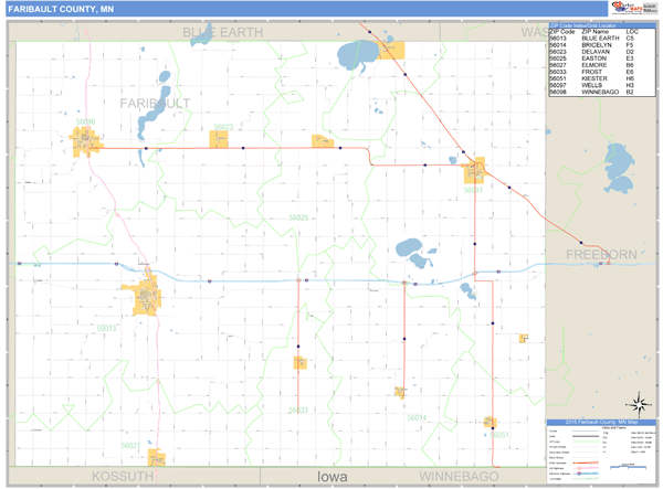 Faribault County, Minnesota Zip Code Wall Map Market Maps (IDI)