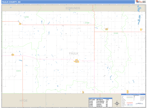 Faulk County, South Dakota Zip Code Wall Map Market Maps (IDI)