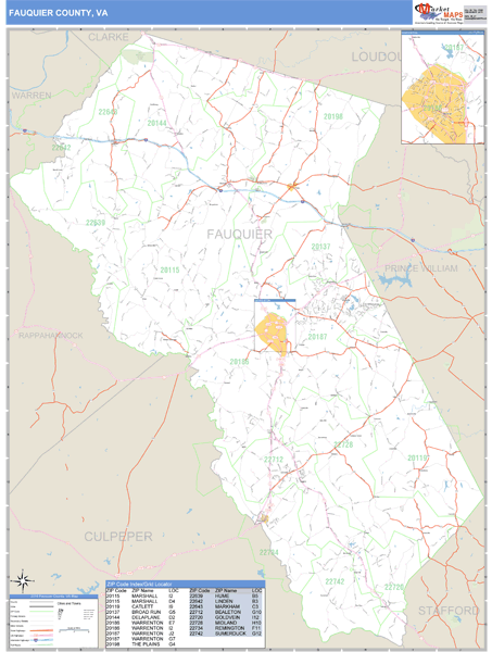 Fauquier County, Virginia Zip Code Wall Map Market Maps (IDI)