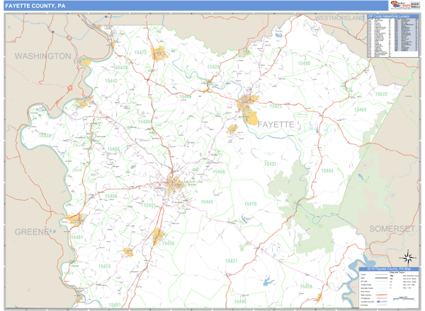 Fayette County, Pennsylvania Zip Code Wall Map Market Maps (IDI)
