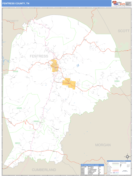 Fentress County, Tennessee Zip Code Wall Map Market Maps (IDI)