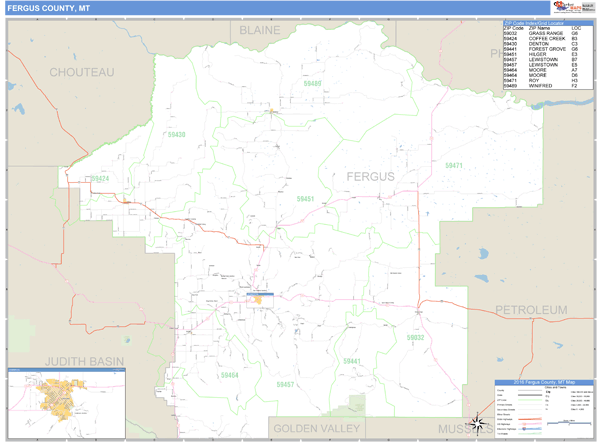 Fergus County, Montana Zip Code Wall Map Market Maps (IDI)