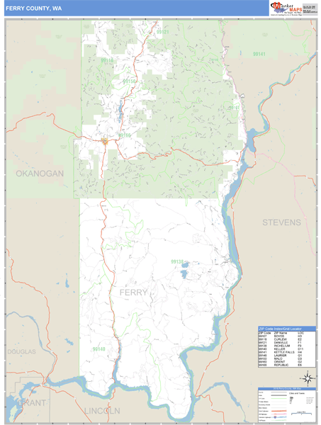 Ferry County, Washington Zip Code Wall Map Market Maps (IDI)