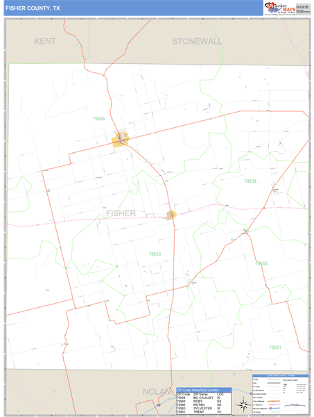 Fisher County, Texas Zip Code Wall Map Market Maps (IDI)