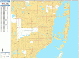 Miami-Dade , Florida Zip Code Wall Map