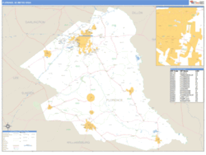 Florence, South Carolina Metro Area Wall Map