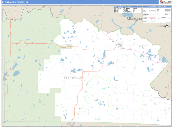 Florence County, Wisconsin Zip Code Wall Map Market Maps (IDI)