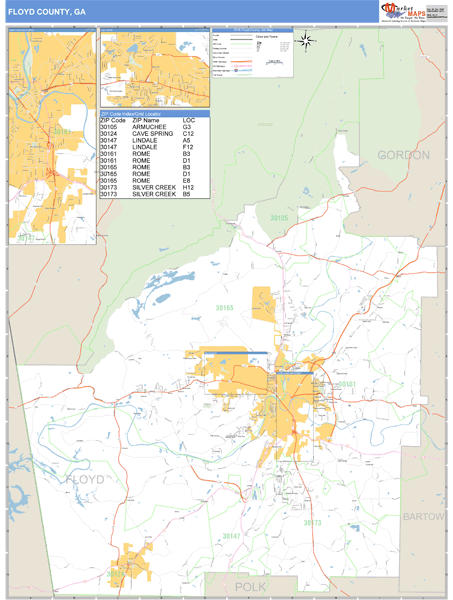 Floyd County, Georgia Zip Code Wall Map Market Maps (IDI)