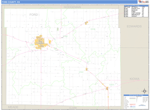 Ford County, Kansas Zip Code Wall Map
