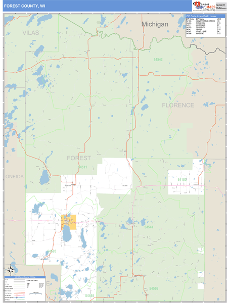 Forest County, Wisconsin Zip Code Wall Map Market Maps (IDI)