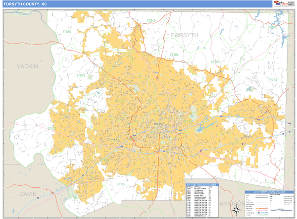 Forsyth County, North Carolina Zip Code Wall Map Market Maps (IDI)