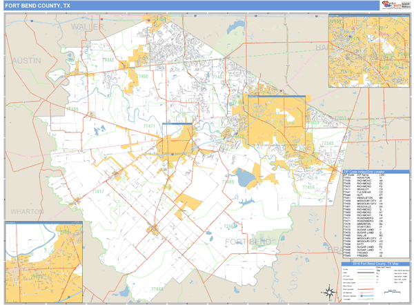 Bend Zip Code Fort Bend County, Texas Zip Code Wall Map | Map Geek.com