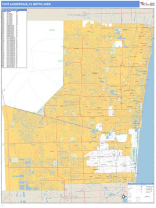 Fort Lauderdale, Florida Metro Area Wall Map Market Maps (IDI)