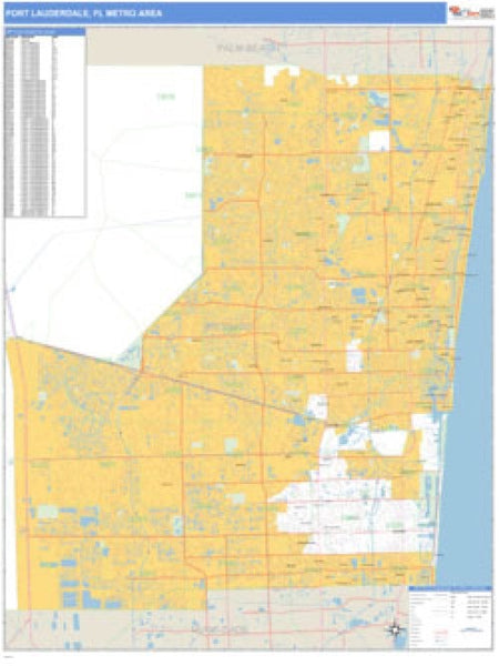 Fort Lauderdale, Florida Metro Area Wall Map Market Maps (IDI)