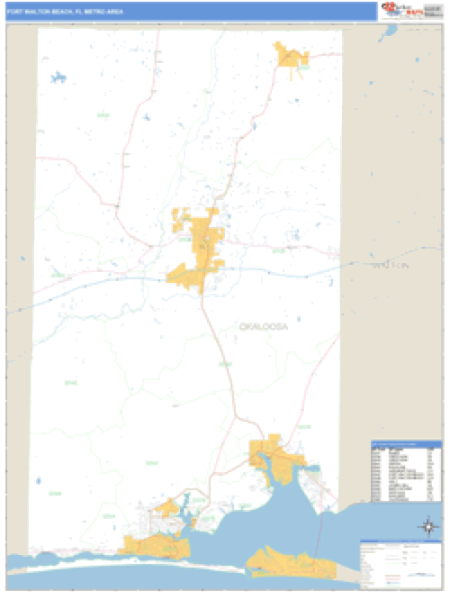 Fort Walton Beach, Florida Metro Area Wall Map Market Maps (IDI)