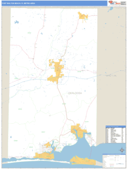 Fort Walton Beach, Florida Metro Area Wall Map Market Maps (IDI)
