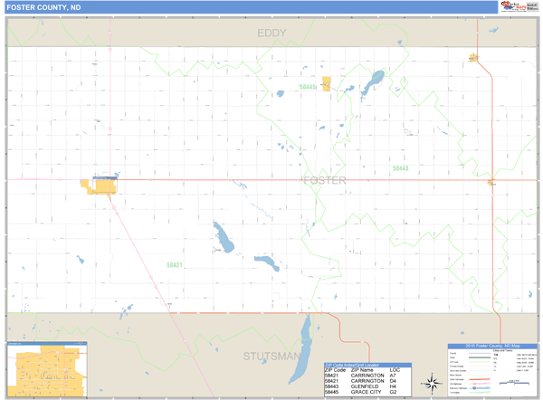 Foster County, North Dakota Zip Code Wall Map Market Maps (IDI)