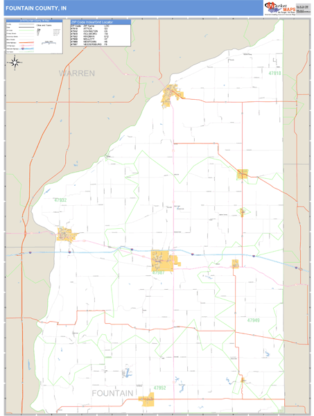 Fountain County, Indiana Zip Code Wall Map Market Maps (IDI)