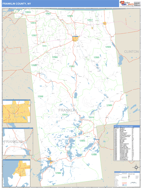Franklin County, New York Zip Code Wall Map Market Maps (IDI)