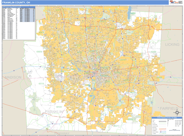 Franklin County, Ohio Zip Code Wall Map | Map Geek.com