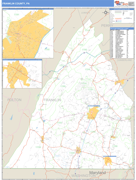 Franklin County, Pennsylvania Zip Code Wall Map Market Maps (IDI)
