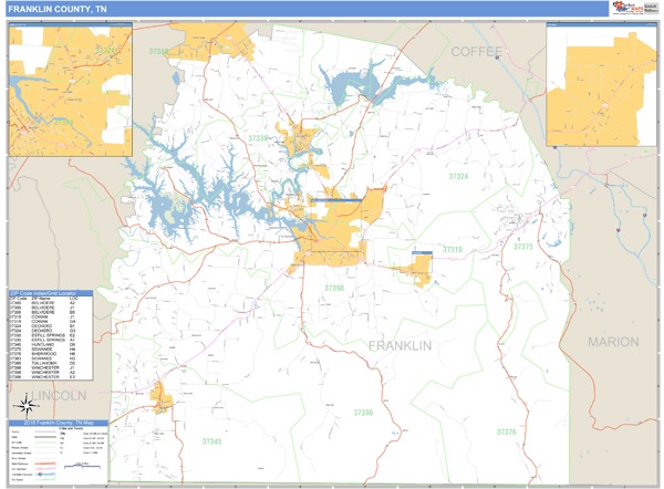 Franklin County, Tennessee Zip Code Wall Map Market Maps (IDI)