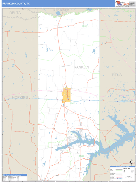 Franklin County, Texas Zip Code Wall Map Market Maps (IDI)
