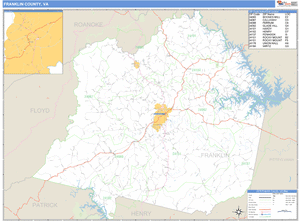 Franklin County, Virginia Zip Code Wall Map
